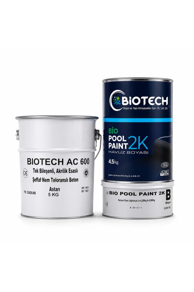 Bio Pool Paint 2K Açık ve Kapalı Havuzlar İçinSu Yalıtım Boyası (4,5 Kg) ve Astarı (5 Kg) Seti